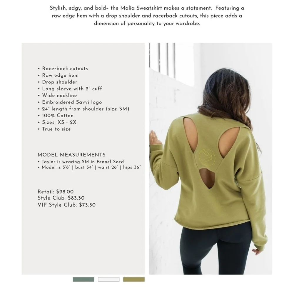Savvi Olive Green Open-Back Sweatshirt Womens Small - Picture 7 of 7